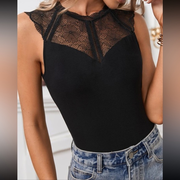 Sexy black lace bodysuit